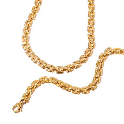 Chain Classic Elegant Luxury 18k Gold Plated Necklace & Bracelet  Jewelry Set | Mix Mix Style-Mix MIx Style
