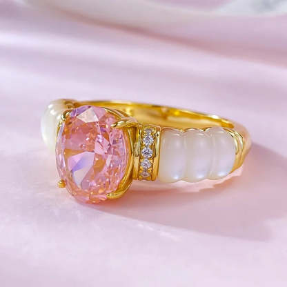 Luxury White & Pink Oval Cut Diamond Elegant 18k Vermeil Gold Plated Wedding Ring | Mix Mix Style-Mix MIx Style