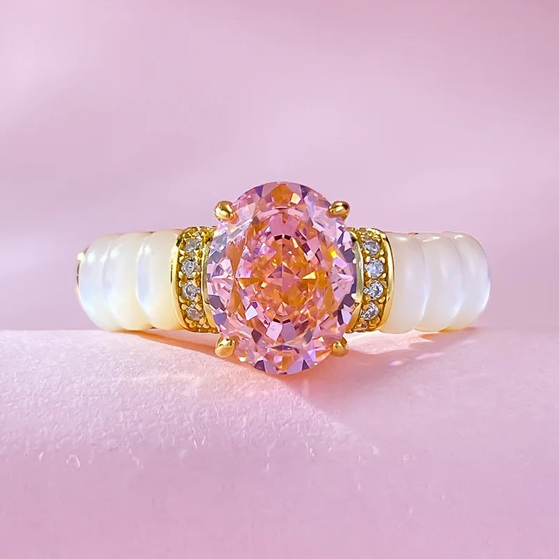 Luxury White & Pink Oval Cut Diamond Elegant 18k Vermeil Gold Plated Wedding Ring | Mix Mix Style-Mix MIx Style